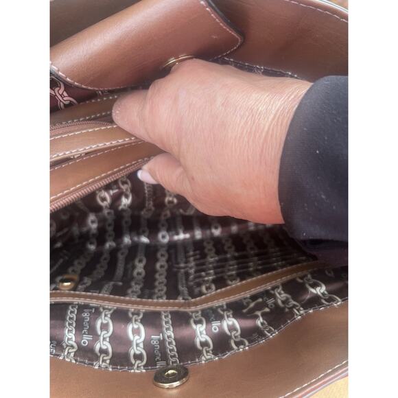 Tignanello Green Leather Satchel Purse Shoulder Hand Bag - Picture 7 of 13